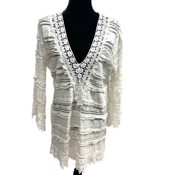 Tempo Paris White Crochet Lace Cover up Resort Wear Summer Small Made in Italy - Picture 5 of 5
